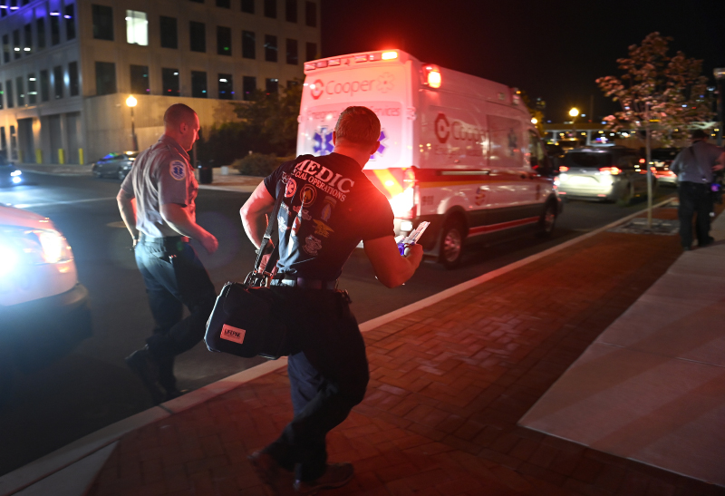 A Special Operations Combat Medic Course student from the U.S. Army John F. Kennedy Special Warfare Center and School, responds to a call while working alongside emergency medical technicians from Cooper Trauma Center in Camden, New Jersey.