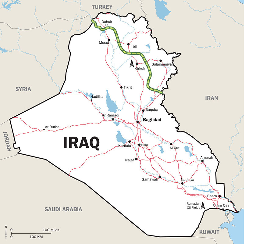 Map of Iraq depicting the political demarcation line known as the Green Line. Map of Iraq depicting the political demarcation line known as the Green Line.