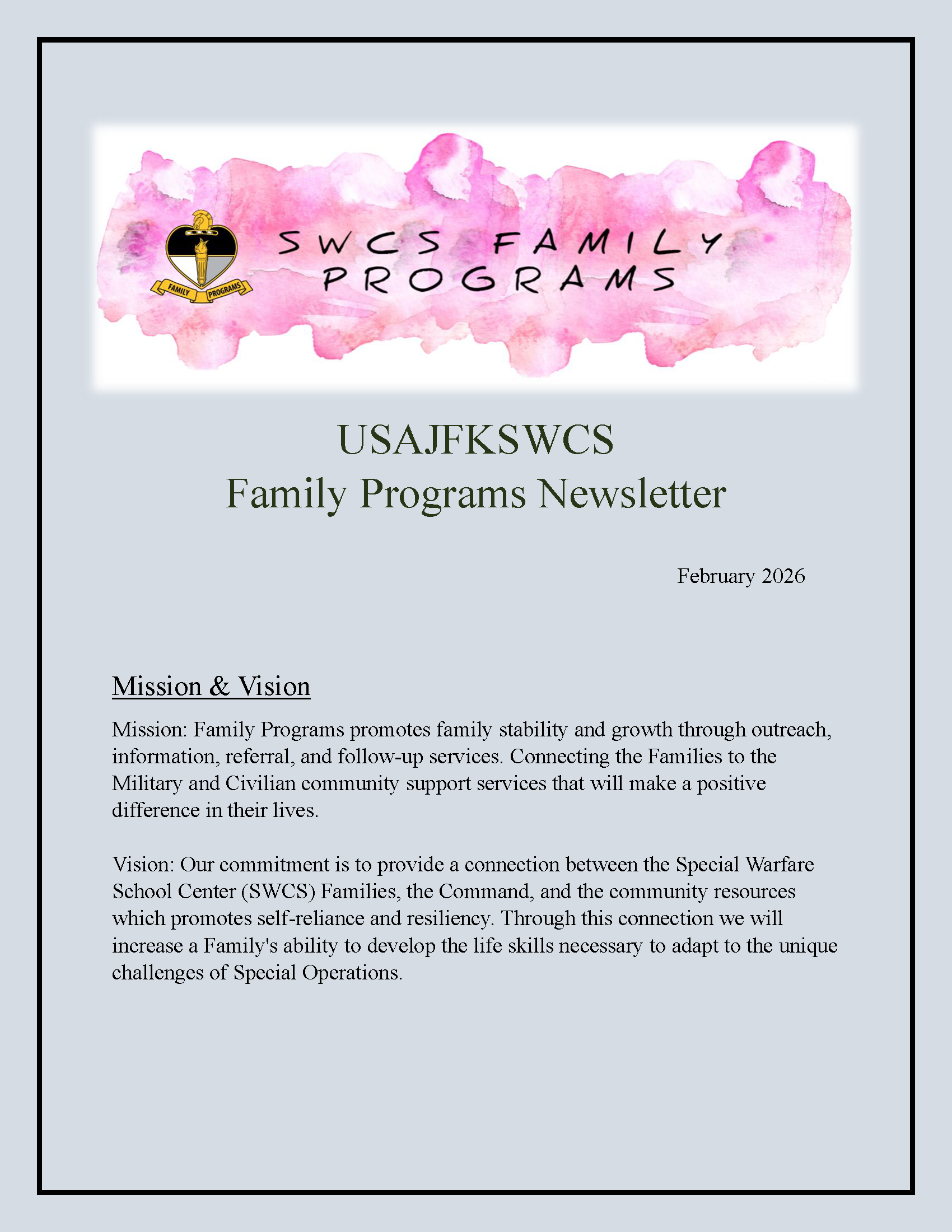USAJFKSWCS Family Programs Newsletter February 2026