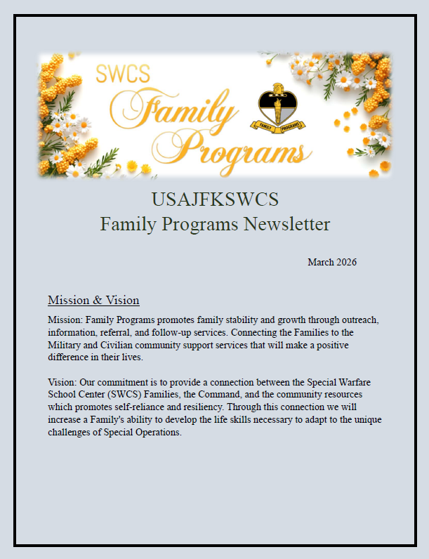 USAJFKSWCS Family Programs Newsletter March 2026