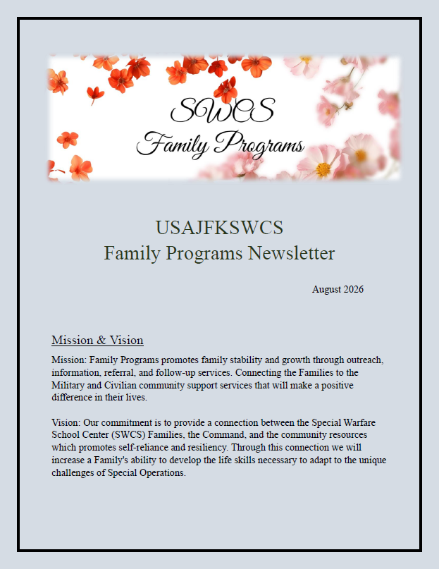 USAJFKSWCS Family Programs Newsletter Aug. 2026