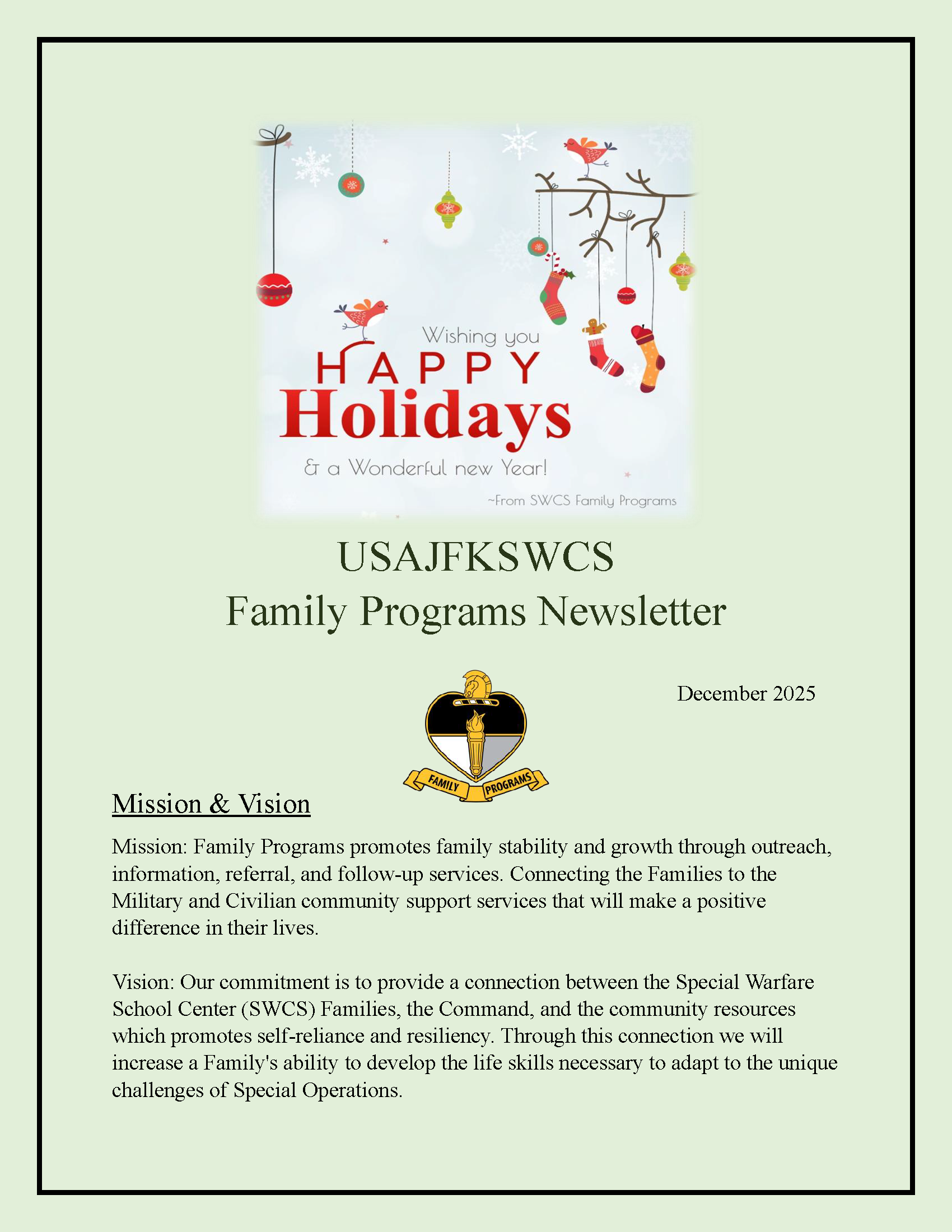 Family Programs Newsletter December 2025